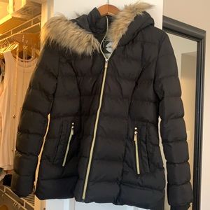 Brand new black puff jacket w/ faux fur hood trim